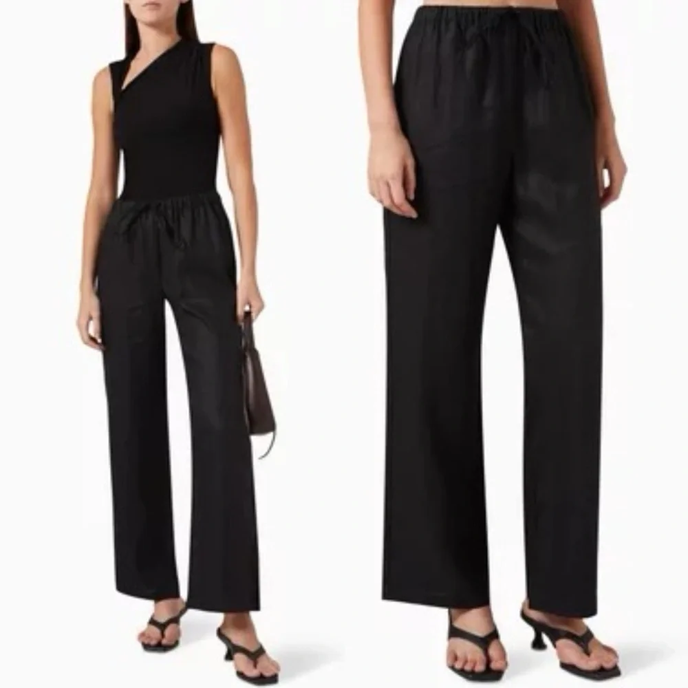 Reformation Olina Linen Pants in Black Size XS